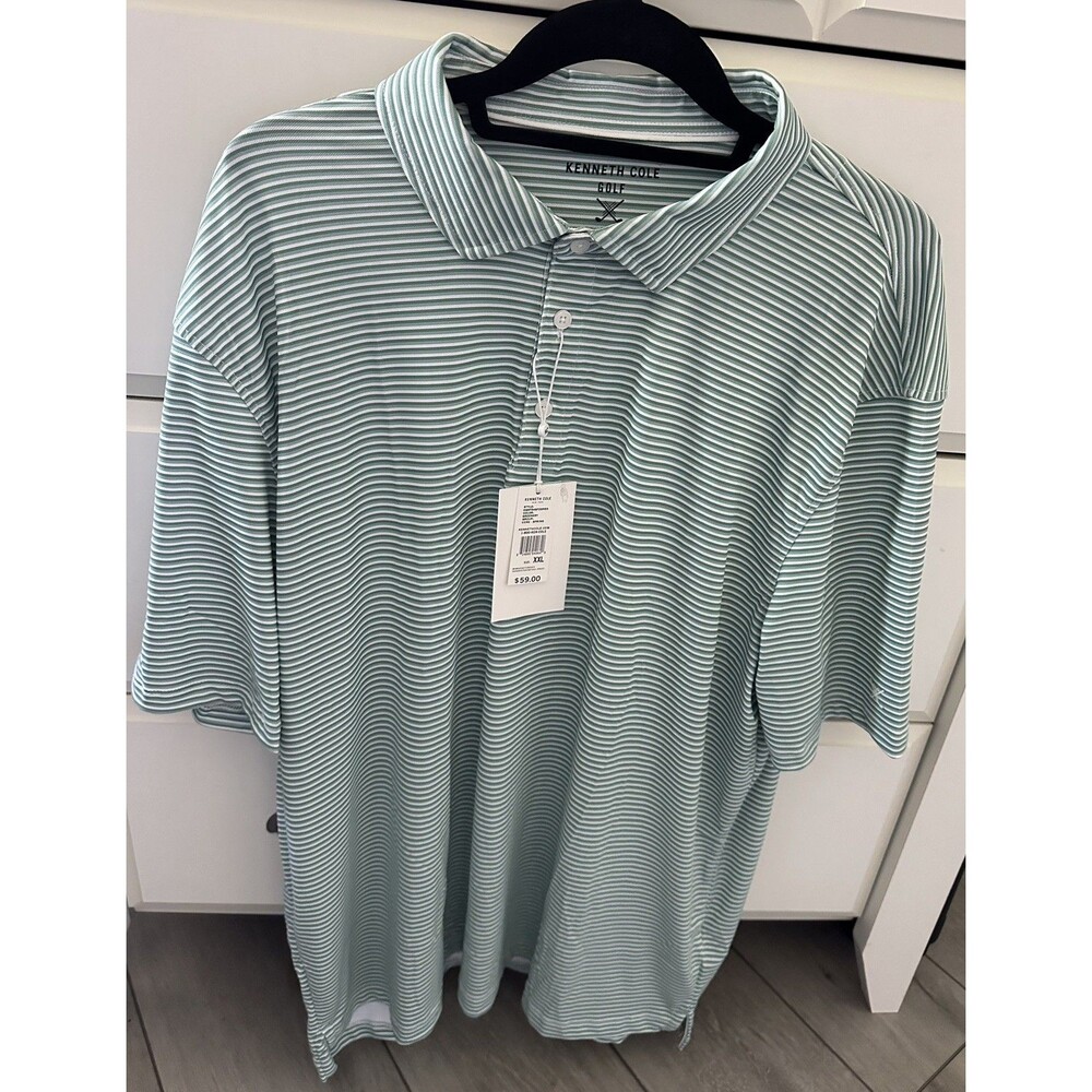 NEW Kenneth Cole Golf Men's 2XL Green Striped Polo Shirt Short Sleeve NWT